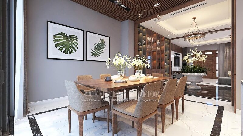Bộ bàn ăn gỗ óc chó 8 ghế hiện đại đẹp cho chung cư, biệt thự, nhà phố. Mẫu thiết kế nội thất biệt thự đẹp