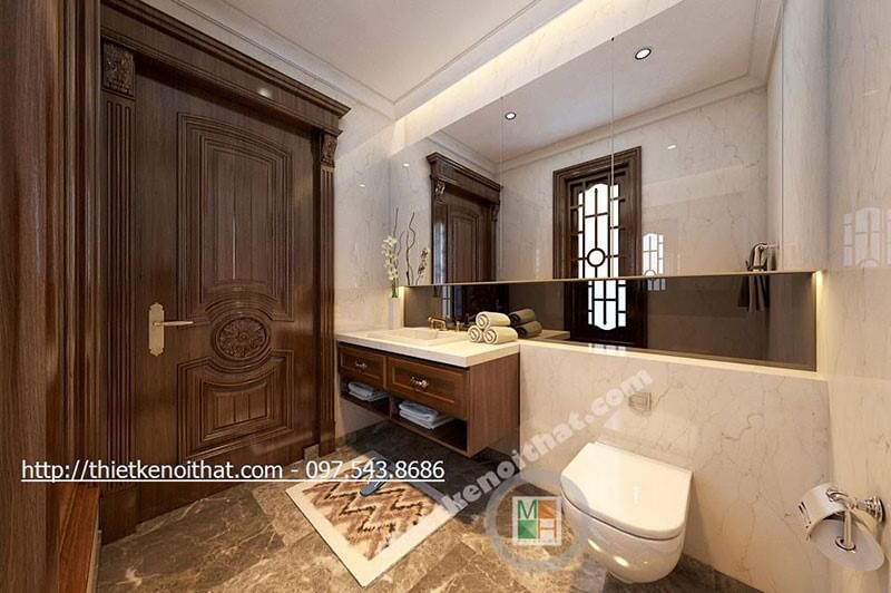 Mẫu kệ tủ lavabo gỗ tự nhiên ốp đá nhân tạo màu trắng vân mây cho phòng tắm Đá ốp lavabo