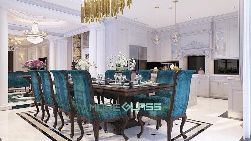 Mẫu thiết kế phòng bếp liền phòng ăn biệt thự cao cấp mang phong cách quý tộc. Thiết kế phòng bếp, tủ bếp đẹp