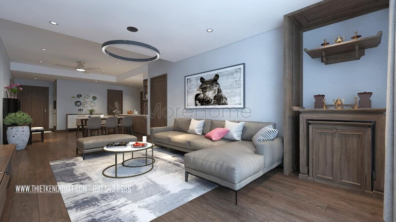 Thiết kế nội thất phòng khách chung cư hiện đại với những mẫu đồ nội thất đơn giản, đa năng và có gam màu nhẹ nhàng, tươi sáng Mẫu nội thất chung cư đẹp