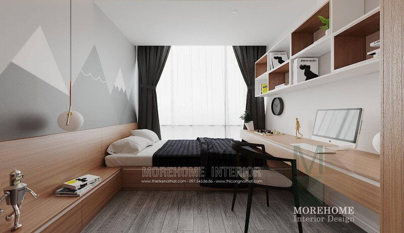 Mẫu giường ngủ gỗ công nghiệp được thiết kế thông minh kết hợp ngăn tủ giúp cho gia chủ dễ dàng sử dụng cũng lưu trữ được những vật dụng cá nhân hay quần áo của mình Mẫu thiết kế nội thất chung cư đẹp