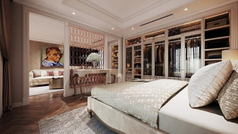 Bàn trang trí phòng ngủ đẹp, sang trọng lựa chọn ấn tượng cho phòng ngủ master cao cấp. Mẫu thiết kế nội thất chung cư đẹp