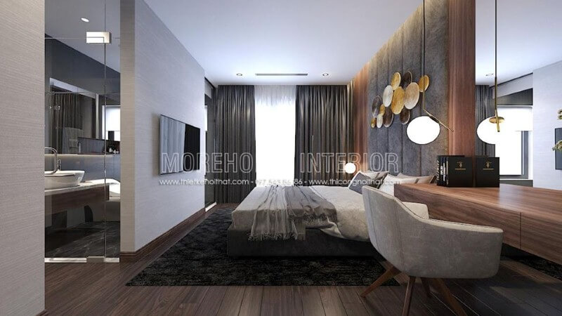 Bố trí nội thất phòng ngủ master khép kín hiện đại, đẹp.