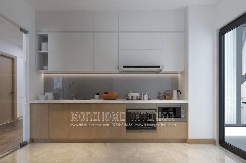 Nếu bạn sở hữu căn hộ chung cư có diện tích nhỏ, đừng bỏ qua mẫu thiết kế tủ bếp gỗ chữ i đẹp này nhé