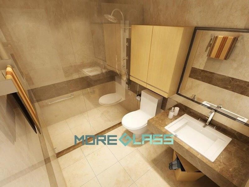 lắp đặt vách kính phòng tắm đứng 180 độ và gương soi khung gỗ cao cấp cho chung cư, biệt thự, nhà phố.