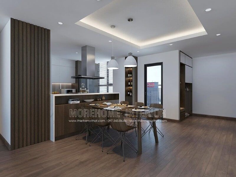 Bàn ăn gỗ công nghiệp thiết kế đơn giản nhưng đẹp mắt