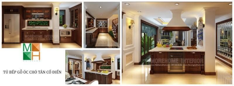 Cảm hứng từ tủ bếp tân cổ điển bằng gỗ óc chó sẽ giúp cho bạn yêu thích không gian bếp, đầu tư thời gian cho những món ăn, một sản phẩm mang đến sự gắn bó giữa các thành viên trong gia đình.